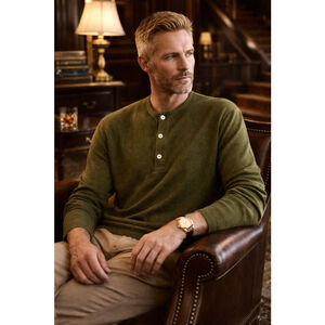 Tom Ford Sweater Mens L Henley Cashmere Silk Designer Quiet Luxury Olive Green